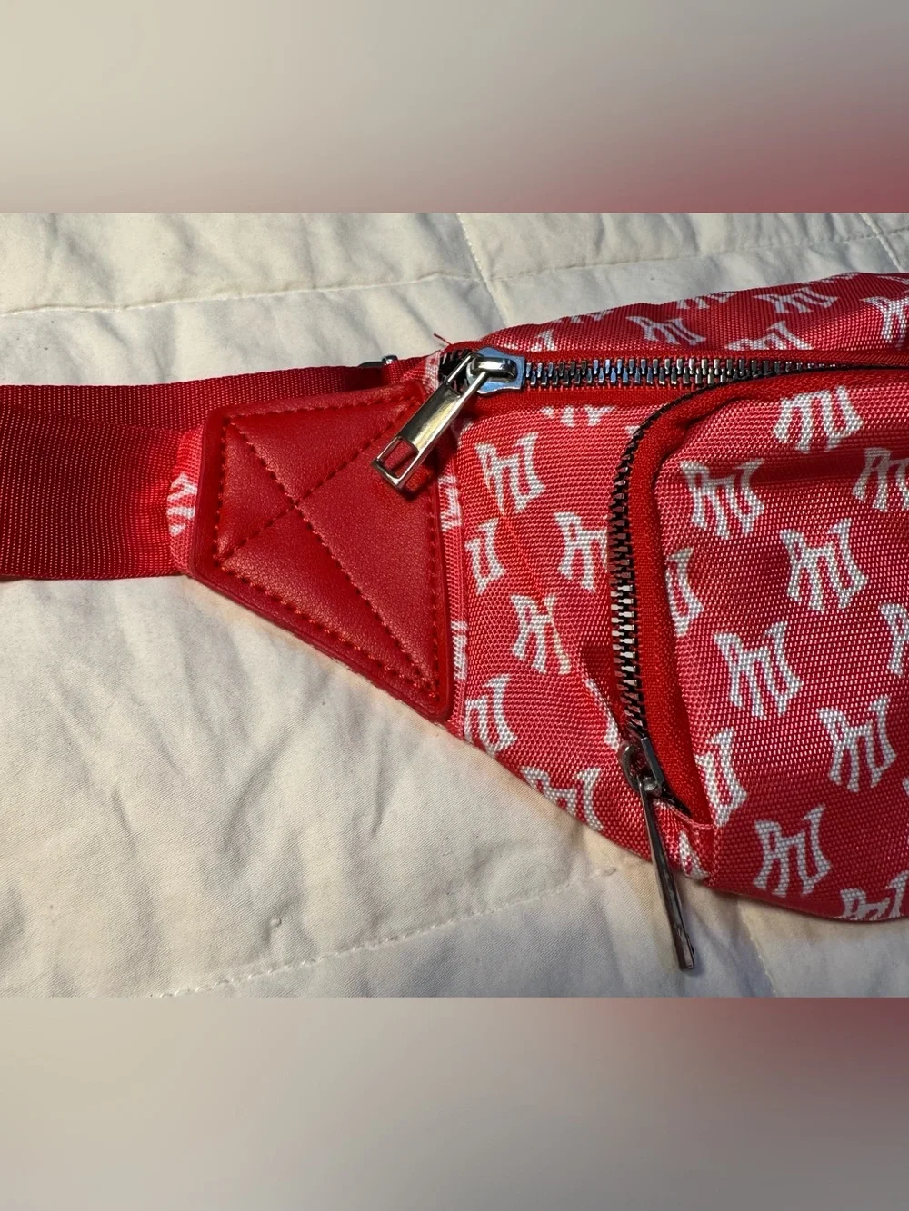 Red Monogram Waist Bag Fanny Pack Embroidered Logo Y2K Streetwear